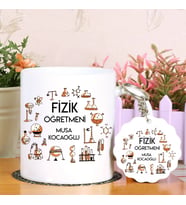 Fizik Öğretmeni Kupa Bardak ve Anahtarlık Hediye Seti (Model 1)