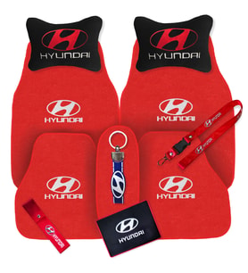 Hyundai Nakışlı 5 Parça Kırmızı Oto Halı Paspas  Hyundai Siyah Polar Araç Yastık & Oto Aksesuar