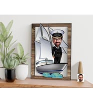 BK Gift Kişiye Özel Gemi Kaptanı Karikatürlü 3D Ahşap Tablo, Sevgiliye Hediye, Arkadaşa Hediye, Yıl Dönümü Hediyesi, Doğum Günü Hediyesi-1