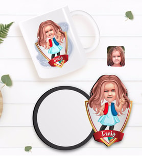 BK Gift Kişiye Özel Kız Çocuk Karikatürlü Beyaz Kupa ve Ahşap Bardak Altlığı Hediye Seti-17