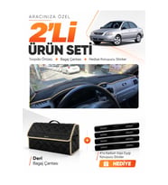 KİA RİO (2000-2005) Uyumlu Torpido Örtüsü + Deri Bagaj Çantası + Sticker Seti - Siyah Bej
