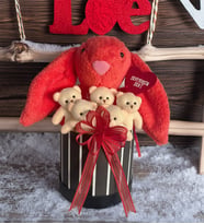 Solemia Premium Hediye Kutusunda 45 cm Mercan Bunny Tavşan ve 5 Adet Krem Peluş Ayıcık Buketi