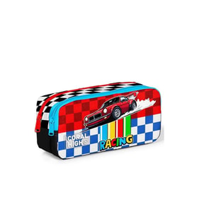 CORAL HIGH 31057 SİYAH ARABA RACING DESENLİ İKİ BÖLMELİ KALEM ÇANTASI