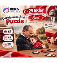 29 Ekim Cumhuriyet Bayramı’na Özel Atatürk ile Sarılma Temalı Çocuğunuza Özel Fotoğraflı Puzzle 24 Parça A5