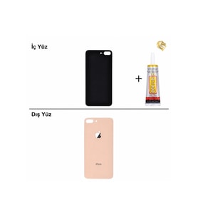 iPhone 8 Plus Altın Arka Kapak Arka Cam Batarya Kapağı Lazer Kesim Kapak Pil Kapağı + B-7000 Yapıştırıcı