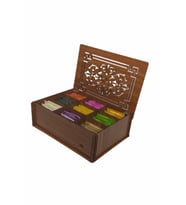Doğal  Ahşap Çay Kutusu 9 Bölmeli Kapaklı Poşet Bitki Çayı Saklama Kabı (Tea Box) (Ceviz)