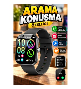 Bluetooth Bağlantılı Siyah Akıllı Saat – Tema Değiştirme ve Arama Cevaplama Özellikli