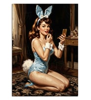 Mavi Tavşan Kostümlü Pin-Up Kız Dekoratif Kanvas - Mdf Ahşap Tablo