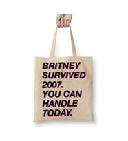 Britney Survived 2007 Beyaz Bez Çanta Uzun Saplı Alışveriş Çantası Plaj Çantası
