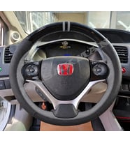 Honda Civic FB7 Dikme Direksiyon Kılıfı Parlak Siyah Gri Detaylı Gri Çift Yüzük ve Dikiş 2012-2016