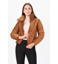 Neşeli Butik Kadın Yüksek Yaka Fermuar Detaylı Cepli Kışlık Kadife Mont NB7154