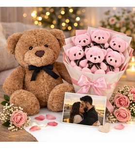 Sevgiliye Romantik Hediye Peluş Ayıcık ve Ayıcık Buketi Sürpriz Hediye
