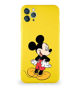 Apple iPhone 11 Pro Max Soft Premier Kapak Mickey Mouse-D Tasarımlı Silikon Kılıf - Sarı (Şeffaf)