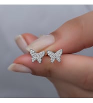 Zirkon Taşlı Kelebek Gümüş Küpe