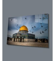 Kudüs Kubbetüs Sahra Mescidi Aksa Cam Tablo Hediyelik Büyük Tablo Ev Ofis Dekoru