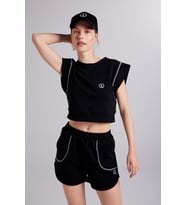 Crop Kesim Kontrast Dikişli Rhode Tshirt Siyah