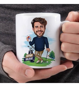 Kişiye Özel Golf Tutkusu Olan Erkek Karikatürlü Kupa Bardak