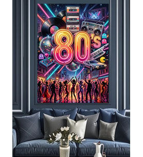 80'S Party Yazılı Retro Tasarım Dekoratif Kanvas - Mdf Ahşap Tablo