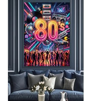 80'S Party Yazılı Retro Tasarım Dekoratif Kanvas - Mdf Ahşap Tablo