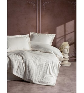 Cotton Box Çift Kişilik Saten Nevresim Takımı Elegante Stripe Ekru