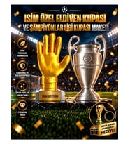 İsime Özel Altın Eldiven Kupası ve Şampiyonlar Ligi Kupası Maketi Seti Dünya Kupası Anahtarlık Hediyeli
