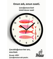 İsme Özel Renkli Balıklar Çocuk Odası Duvar Saati Orta Boy 30 cm Siyah Camlı Sessiz