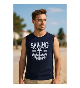 Erkek %100 Pamuk Bisiklet Yaka Baskılı Kolsuz T-shirt