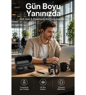 Ucuz Kaliteli Akıllı Saat ve Powerbank Bluetooth Kulaklık 5.1 Stereo ANC Özelliği