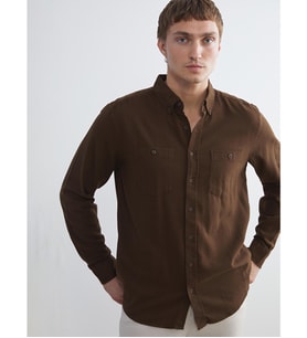 LCWAIKIKI Classic Kahverengi Regular Fit Uzun Kollu Gabardin Erkek Gömlek