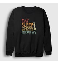 Presmono Unisex Siyah Eat Sleep Chess Repeat Satranç Sweatshirt 332068tt