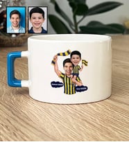 Kişiye Özel Karikatürlü Sarı Lacivert Taraftar Baba Oğul Lüks Fincan Babalar Günü Hediyesi