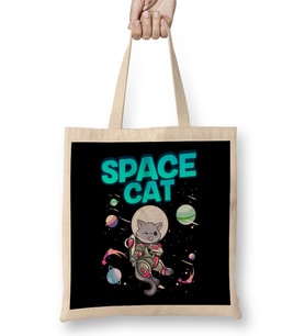 Adorable Space Cat Cute Kitty Astronaut Exploring Bez Çanta Uzun Saplı