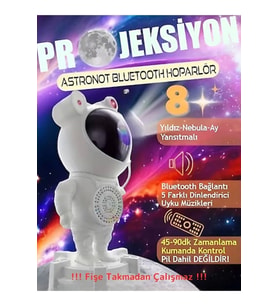 Astronot Robot Bluetooth Hoparlör Galaxy Gökyüzü Projektör Zamanlayıcı Gece Lambası Projektör (Çok Renkli)
