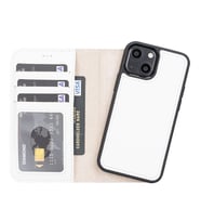 Apple iPhone 13 Mini Uyumlu Deri Cüzdanlı Kılıf F3 Beyaz
