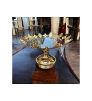 Dekoratif Krom Cam Mermer Desenli Yuvarlak Meyve Sunum Tepsisi Gold 2