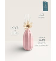 Love in Life  İthal Seramik Vazo Çubuklu Dekoratif Oda Kokusu Seti  Oda Kokusu Hediyeli (Pembe)