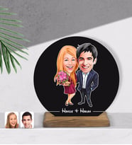 BK Gift Kişiye Özel Sevgililer Karikatürlü Yuvarlak Ahşap Biblo-94