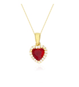 925 Ayar Gümüş Kırmızı Swarovski Kalp Kolye