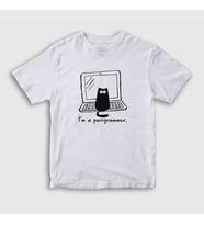 Presmono Unisex Çocuk Beyaz Cat Purrgrammer Developer Yazılımcı T-Shirt 331442tt