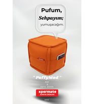 Dekoratif Kare Puf Orta Sehpa Ayak Uzatma Puf 40x40x42 Cm Puffymod (Turuncu)