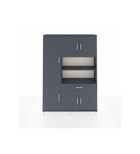 Arges Dolap 10 Raflı Tek Çekmeceli 6 Kapaklı 132x30x195 Antrasit-Antrasit/Antrasit