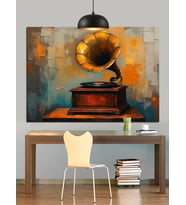 Gramofon Antika Müzik Çalar Dekoratif Kanvas - Mdf Ahşap Tablo