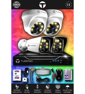 TURKNO 4 Kameralı Karie 2 İç Kamera Set 320 GB HDD Full HD Renkli Gece Görüşlü Güvenlik Kamerası Sistemi