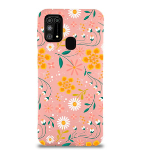 Samsung Galaxy M31 Uyumlu Lansman Kılıf Çiçek Tasarımlı İçi Kadife Kapak-Pembe (Şeffaf)