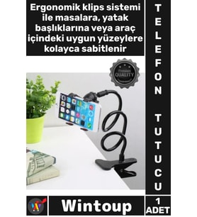 #TelefonTutucu Spiral Gövdeli Esnek Masaüstü Konforlu Akrobat Telefon Tutucu Oynar Başlıklı Siyah