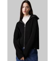 Calvin Klein Chunky Women's Cardigan Kadın Bol Kesim Fermuarlı Devrik Yaka Sweatshirt Siyah