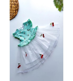 Kız Bebek Kız Çocuk Yazlık Elbise Kısa Kollu Astarlı Bebek Takım Bebek Giyim ELBKRZ (Yeşil)