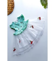 Kız Bebek Kız Çocuk Yazlık Elbise Kısa Kollu Astarlı Bebek Takım Bebek Giyim ELBKRZ (Yeşil)