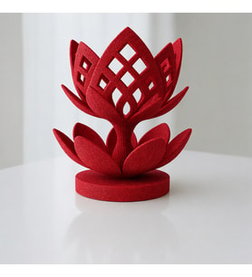 3D Baskı Lotus Çiçeği Mumluk - Dekoratif Tealight Mumluk-Kırmızı