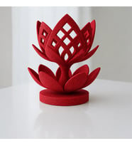 3D Baskı Lotus Çiçeği Mumluk - Dekoratif Tealight Mumluk-Kırmızı